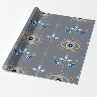 grey bohemian retro evil eye pattern