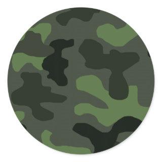 Grey dark green camouflage no.14 print  classic round sticker