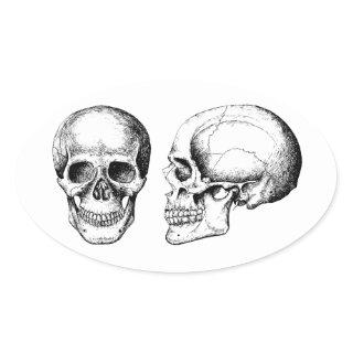 Grey Human Skulls Face Side Oval Sticker