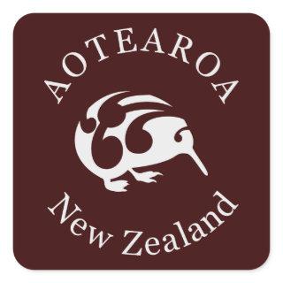 Grey Kiwi with Koru, Aotearoa, New Zealand Square Sticker