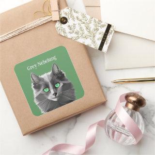 Grey Nebelung Cat with Custom Words Square Sticker