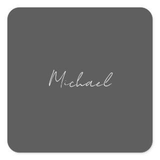 Grey White Handwritten Minimalist Your Name Square Sticker