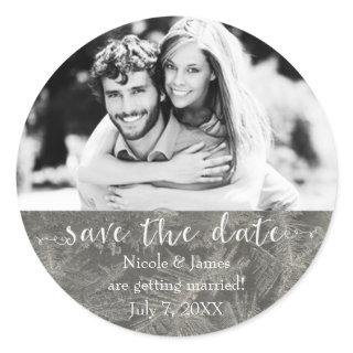 Grey Winter Ice SAVE THE DATE Custom Photo Classic Round Sticker