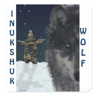 GREY WOLF & ARCTIC INUKSHUK Wildlife Supporter Art Square Sticker
