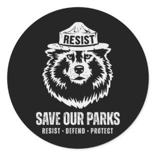 Grey Wolf Bear Resist Protect National Park Women  Classic Round Sticker