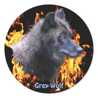 GREY WOLF & FOREST FIRE Wildlife Supporter Classic Round Sticker