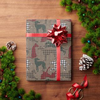 Greyhound Christmas Plaid Burlap