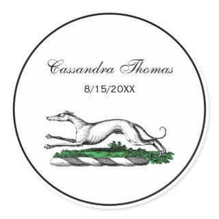 Greyhound Whippet Running Heraldic Crest Emblem Classic Round Sticker
