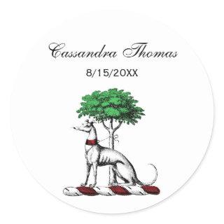 Greyhound Whippet With Tree Heraldic Crest Emblem Classic Round Sticker