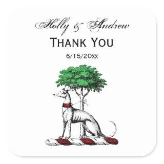 Greyhound Whippet With Tree Heraldic Crest Emblem Square Sticker