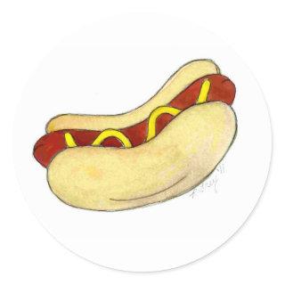 Grilled Fast Food Hot Dog Mustard Relish on Bun Classic Round Sticker
