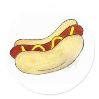 Grilled Fast Food Hot Dog Mustard Relish on Bun Classic Round Sticker