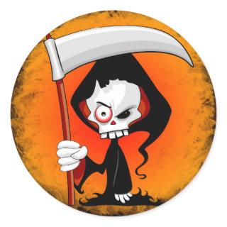 Grim Reaper Creepy Funny Cartoon Classic Round Sticker