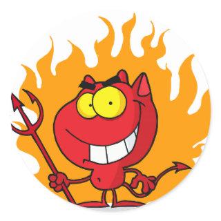 Grinning Devil With Pitchfork Classic Round Sticker