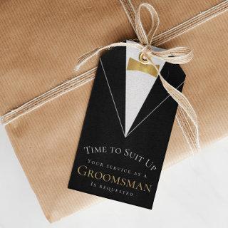 Groomsman Proposal Black Faux Gold Time to Suit Up Gift Tags