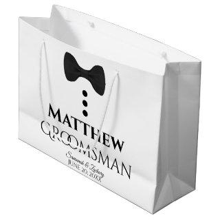 Groomsman Wedding Favor - Cute Black Tie & Buttons Large Gift Bag