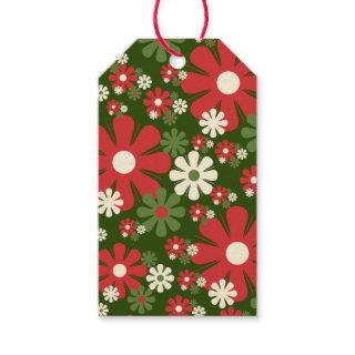 Groovy Christmas Flowers 60s 70s Floral Pattern Gift Tags