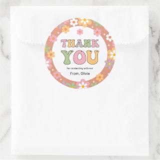 Groovy Daisies Hippie Birthday Thank You Classic Round Sticker