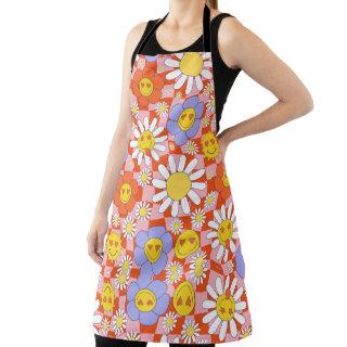 Groovy Daisy Floral Checkerboard, Y2K 90s  Apron
