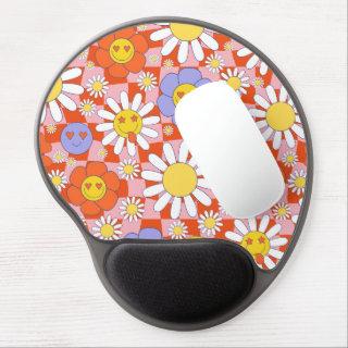Groovy Daisy Floral Checkerboard, Y2K 90s Gel Mouse Pad