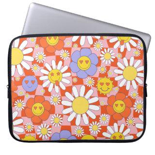 Groovy Daisy Floral Checkerboard, Y2K 90s  Laptop Sleeve