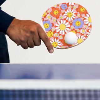 Groovy Daisy Floral Checkerboard, Y2K 90s  Ping Pong Paddle