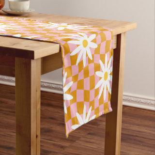 Groovy Daisy Floral Checkerboard, Y2K 90s  Short Table Runner