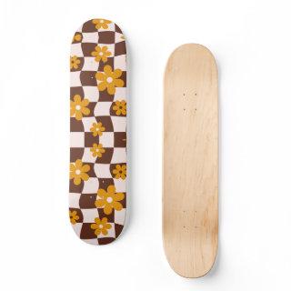 Groovy Daisy Floral Checkerboard, Y2K 90s Skateboard