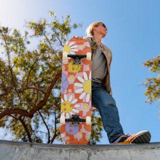 Groovy Daisy Floral Checkerboard, Y2K 90s  Skateboard