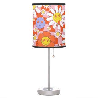 Groovy Daisy Floral Checkerboard, Y2K 90s Table Lamp