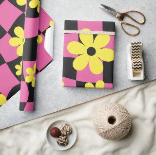 Groovy Daisy Floral Checkerboard, Y2K 90s  Wrappin