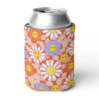 Groovy Daisy Floral Checkerboard, Y2K 90s , Y2K  Can Cooler