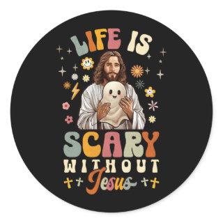 Groovy Halloween Life is Scary Without Jesus Chris Classic Round Sticker