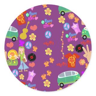 Groovy Hippy Vibes Purple Pattern Art Classic Round Sticker