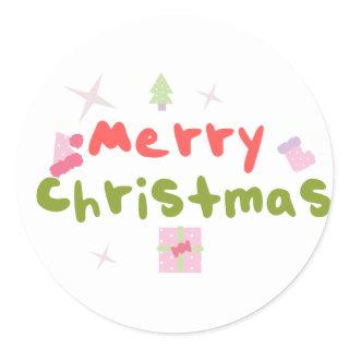Groovy Merry Christmas Tree Bubble Letters    Classic Round Sticker