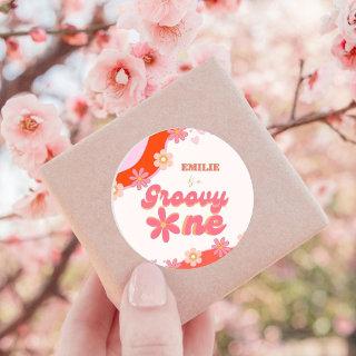 Groovy One 1st Birthday Party Boho Retro Daisy Classic Round Sticker