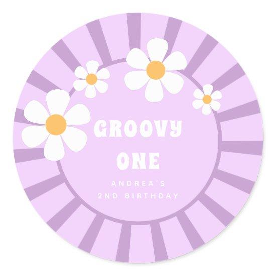 Groovy One Retro Sunshine Girl Second Birthday Classic Round Sticker