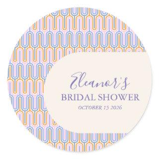 Groovy Pastel Line Periwinkle Bridal Shower Custom Classic Round Sticker