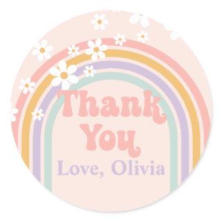 Groovy Pastel rainbow Thank You Classic Round Sticker