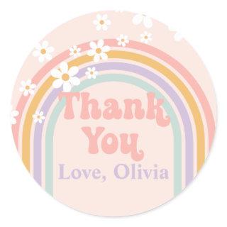 Groovy Pastel rainbow Thank You Classic Round Sticker