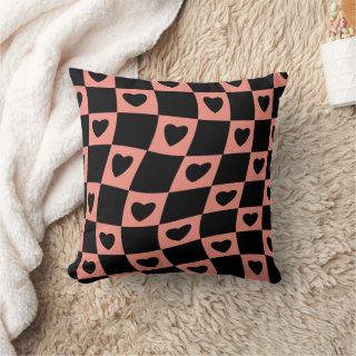 Groovy psychedelic Retro heart Checkerboard, Throw Pillow