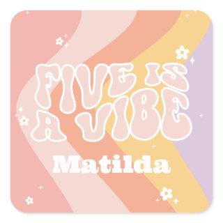 groovy rainbow 5 is a vibe 60's retro daisy cool square sticker
