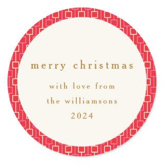 Groovy Red Pink Retro Cute Custom Name Christmas Classic Round Sticker
