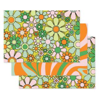 Groovy Retro Patterns 60s 70s Orange Green   Sheets