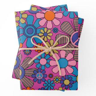 Groovy Retro Peace Flowers 60s 70s Colorful Floral  Sheets