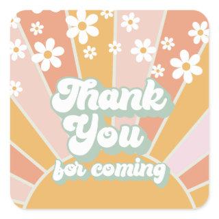 Groovy Retro Sunshine Thank You Square Sticker