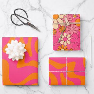 Groovy Retro Vintage 60s Hot Pink Orange Patterns  Sheets