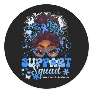 Groovy Support Squad Messy Bun Colon Cancer Awaren Classic Round Sticker