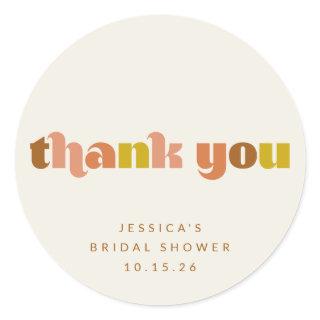 Groovy Terracotta Peach Retro Text Custom Shower  Classic Round Sticker
