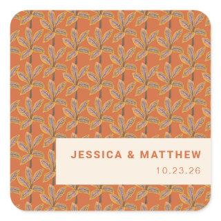 Groovy Tropical Palm Trees Burnt Orange Wedding Square Sticker
